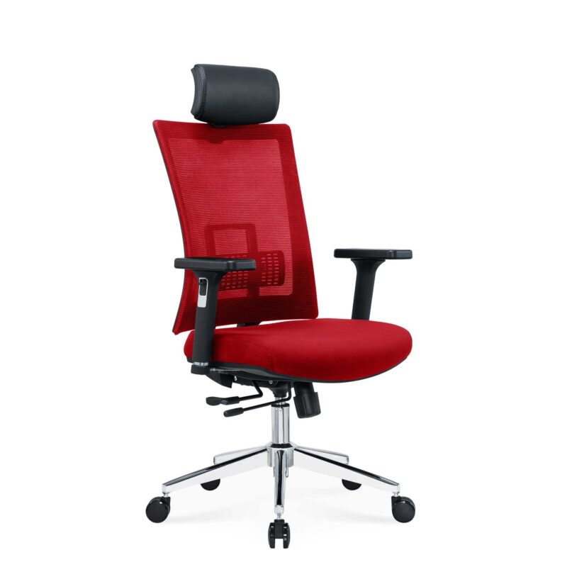 Ергономичен стол RFG Luxe Chrome HB, дамаска и меш, Multi-function механизъм, до 120 kg, червен