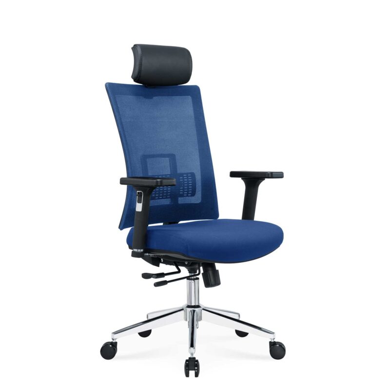 Ергономичен стол RFG Luxe Chrome HB, дамаска и меш, Multi-function механизъм, до 120 kg, син