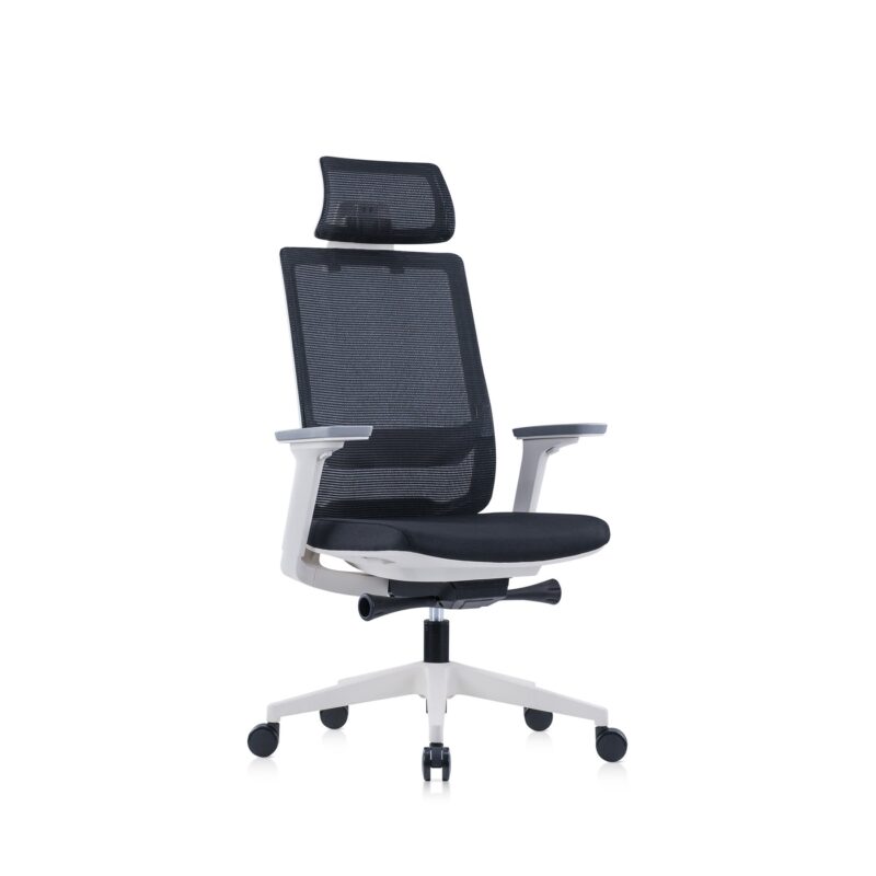 Ергономичен стол RFG Meteor X White HB, дамаска и меш, до 130 kg, черна седалка, черна облегалка