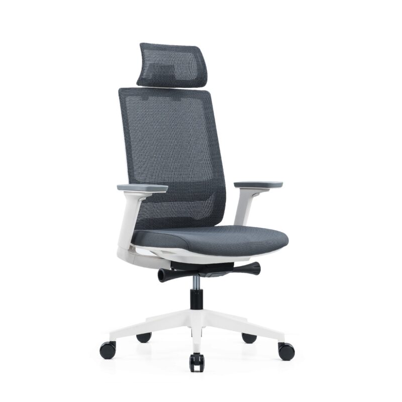 Ергономичен стол RFG Meteor X White HB, дамаска и меш, до 130 kg, сива седалка, сива облегалка
