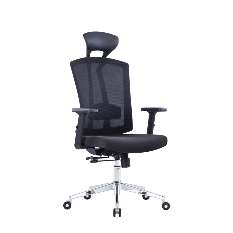 Ергономичен офис стол RFG Primo Lux Chrome HB, дамаска и меш, до 130 kg, черен