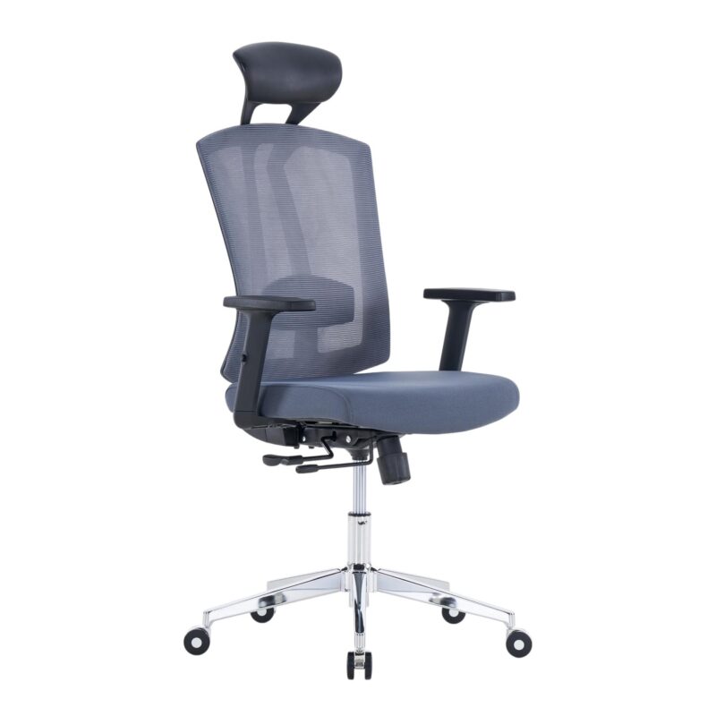 Ергономичен офис стол RFG Primo Lux Chrome HB, дамаска и меш, до 130 kg, сив