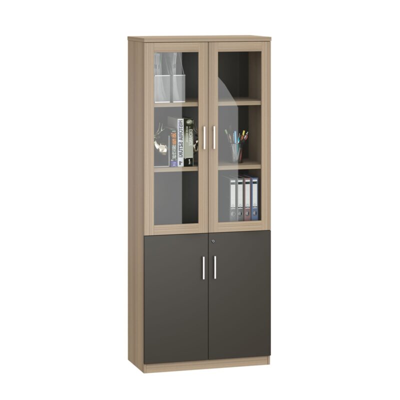 Шкаф RFG Milano, със стъклени врати, 80х40х200см., ПДЧ, светъл дъб и тъмносиво