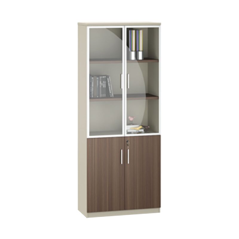 Шкаф RFG Lisabon, със стъклени врати, 80х40х200см., ПДЧ, тъмен дъб и сиво