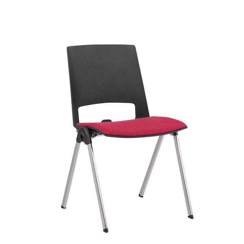 Посетителски стол RFG Sweet Chrome Black, дамаска и полипропилен, до 120 kg, червен, 4 броя в комплект