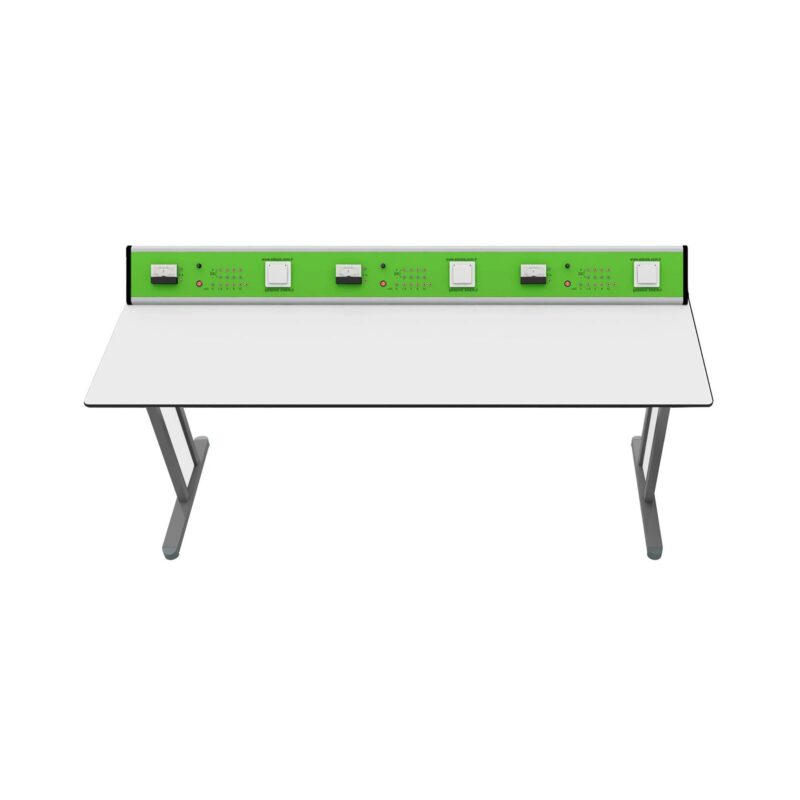 Ученическа маса RFG Flat, лабораторна, над VII клас, 180 х 60 х 75 cm, метални крака, зелено-бяла