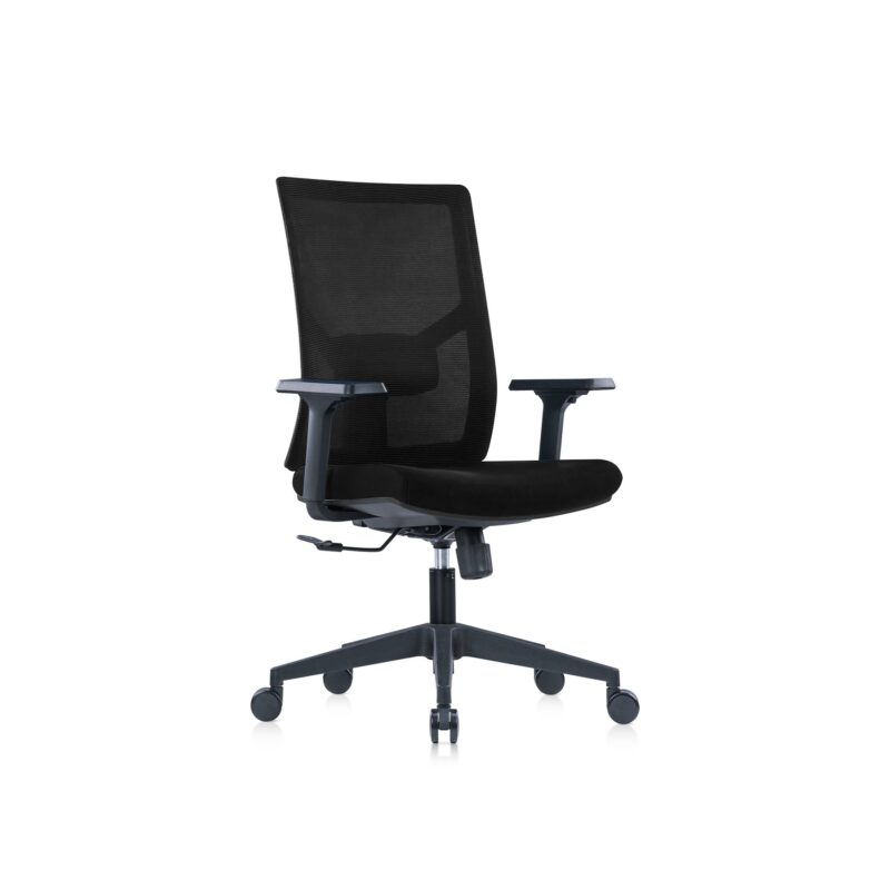 Ергономичен стол RFG Snow Black W, дамаска и меш, Multi-function механизъм, до 120 kg, черна седалка, черна облегалка
