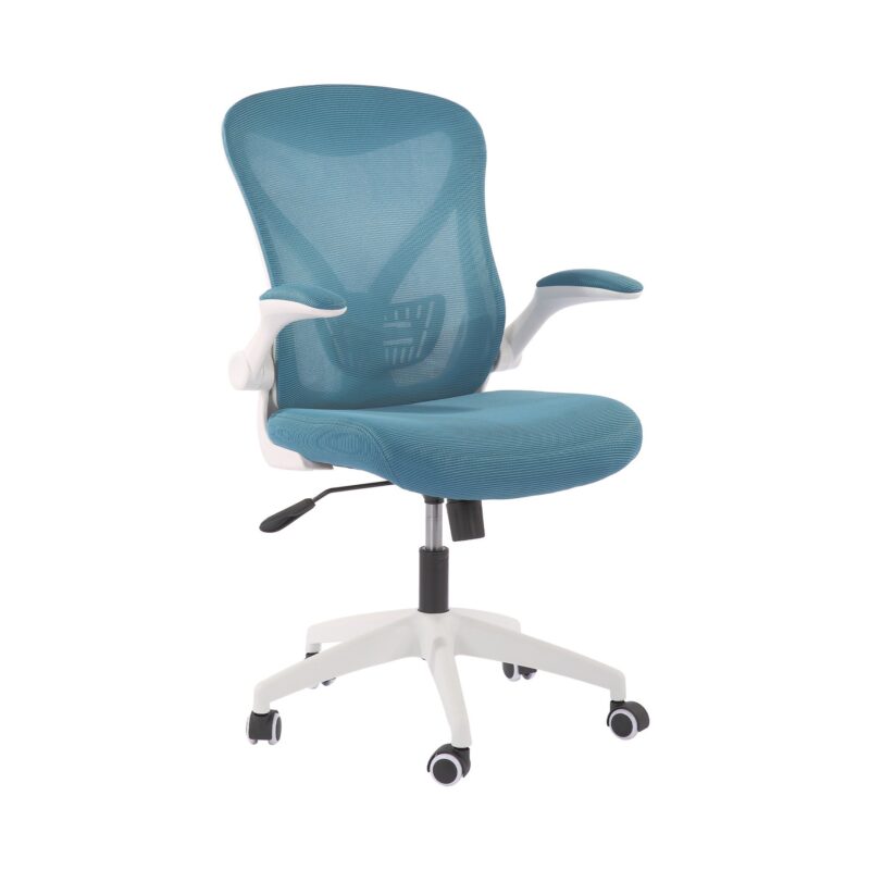 Офис стол RFG Jolly White W, дамаска и меш, Tilt механизъм, до 120 kg, синьо-зелен