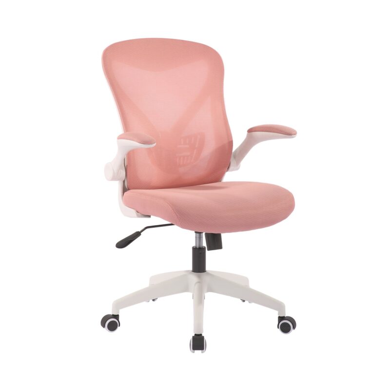 Офис стол RFG Jolly White W, дамаска и меш, Tilt механизъм, до 120 kg, розов