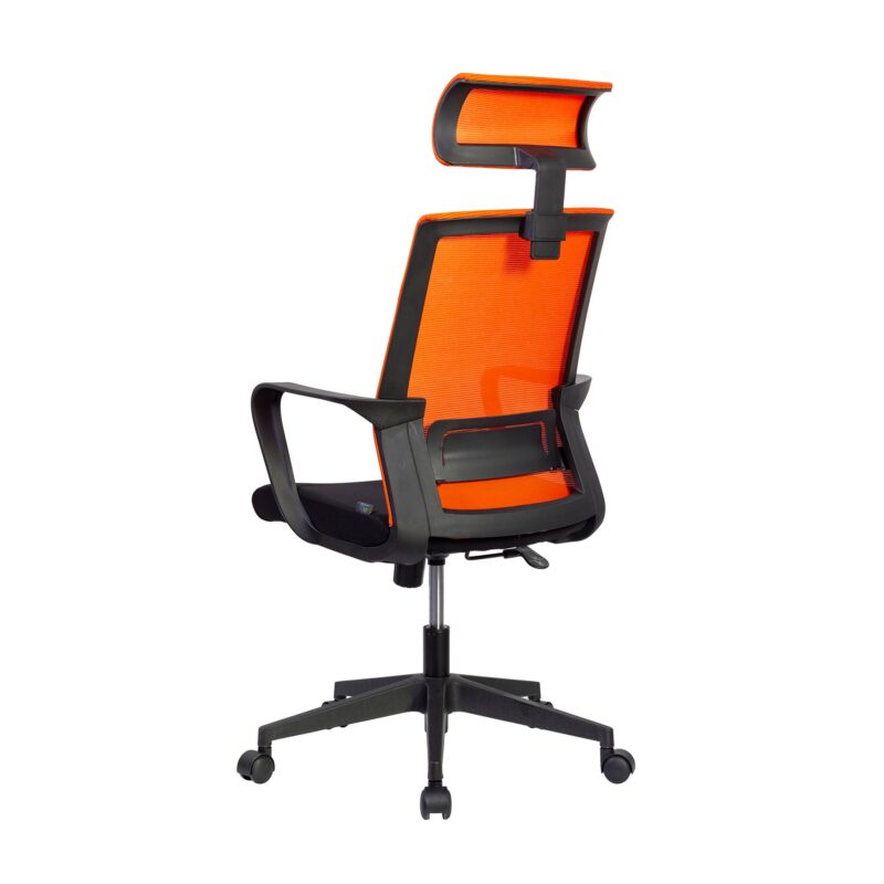 Директорски стол RFG Smart HB, дамаска и меш, Tilt механизъм, до 120 kg, черна седалка, оранжева облегалка