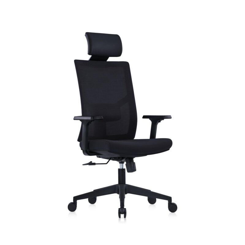 Ергономичен стол RFG Snow Black HB, дамаска и меш, Multi-function механизъм, до 120 kg, черна седалка, черна облегалка