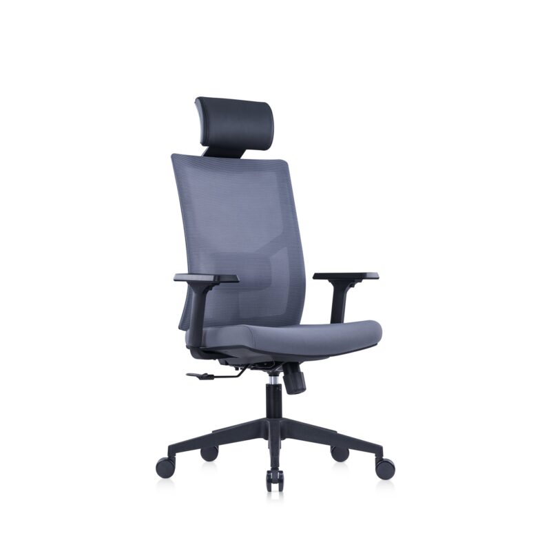 Ергономичен стол RFG Snow Black HB, дамаска и меш, Multi-function механизъм, до 120 kg, светлосива седалка, светлосива облегалка