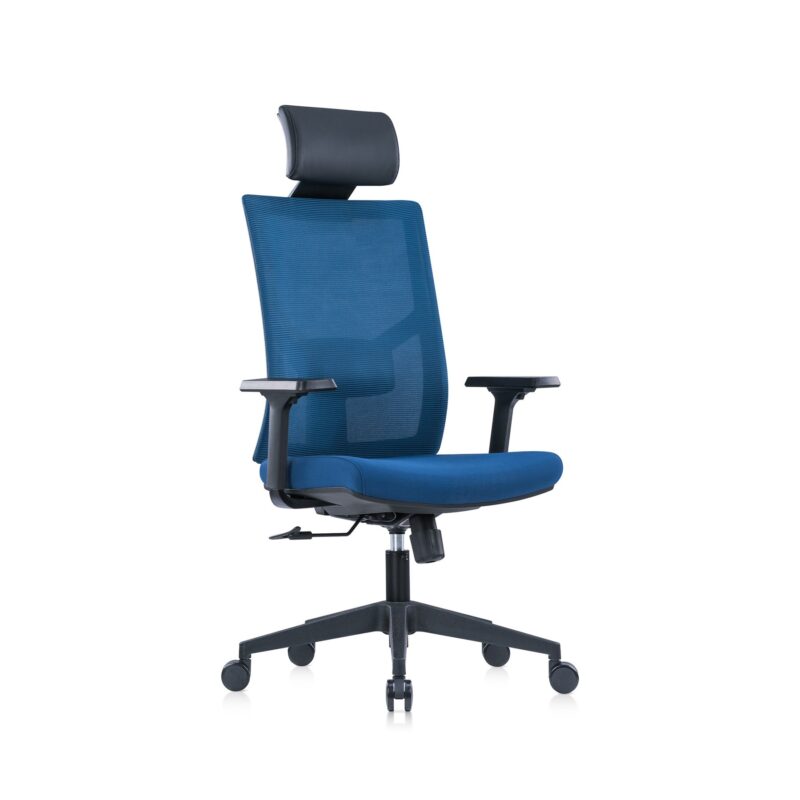 Ергономичен стол RFG Snow Black HB, дамаска и меш, Multi-function механизъм, до 120 kg, тъмносиня седалка, тъмносиня облегалка